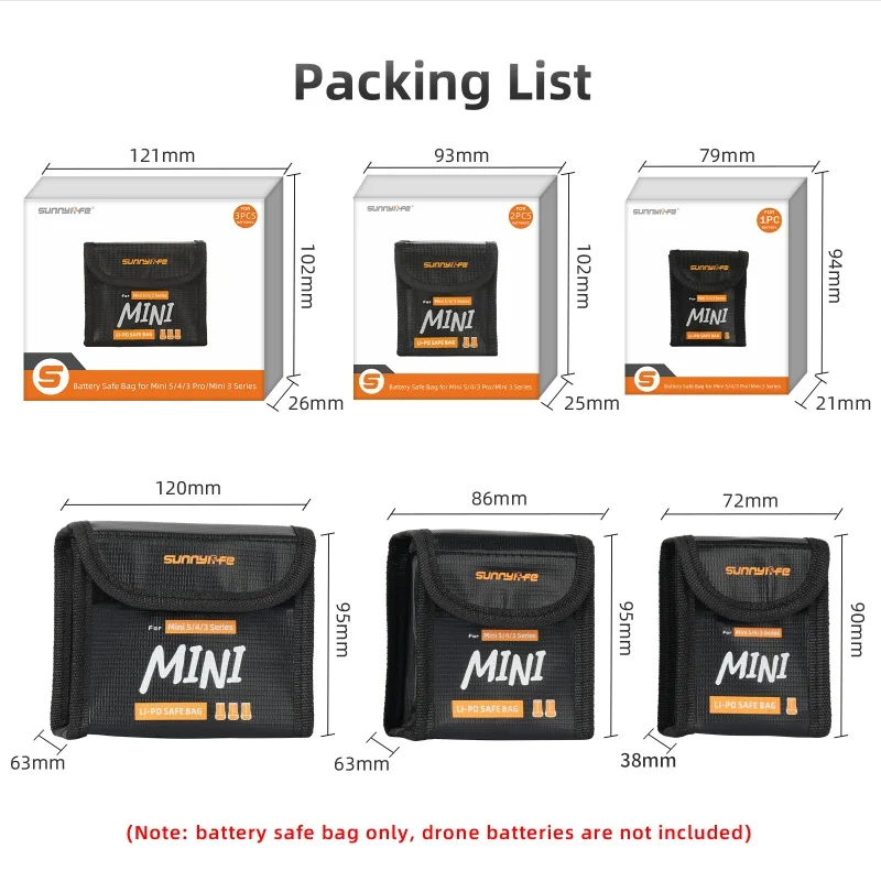 Sac anti-explosion pour batterie DJI Mini 5/4/3 Pro - Lot de 1/2/3