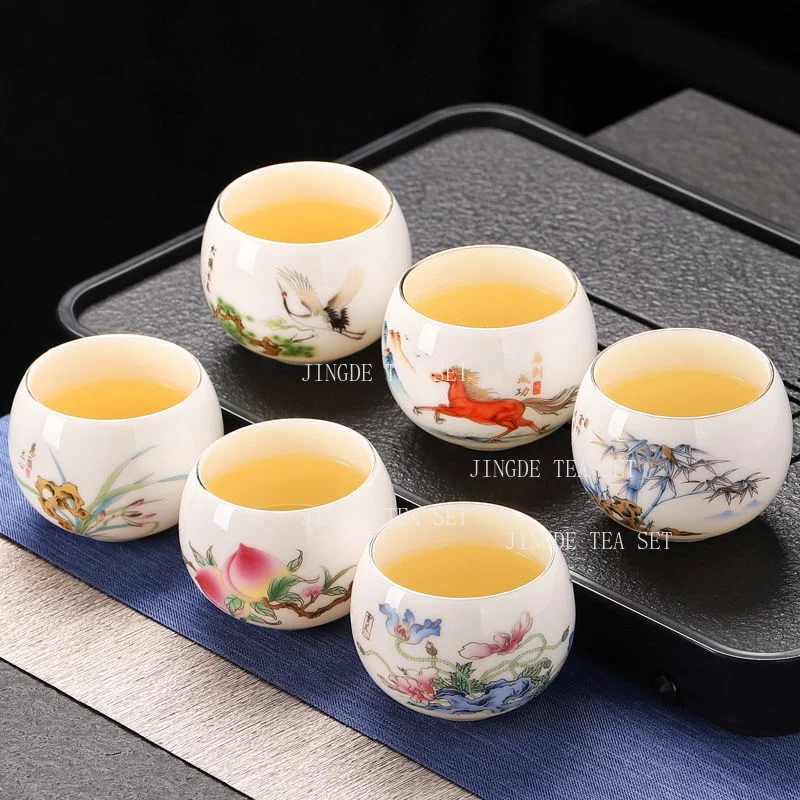 1pcs 120ml New Dragon Egg Master Teacup High End Chinese Style Household Lamb Fat Jade Kung Fu Tea Cup Decal Personal Tea Cup