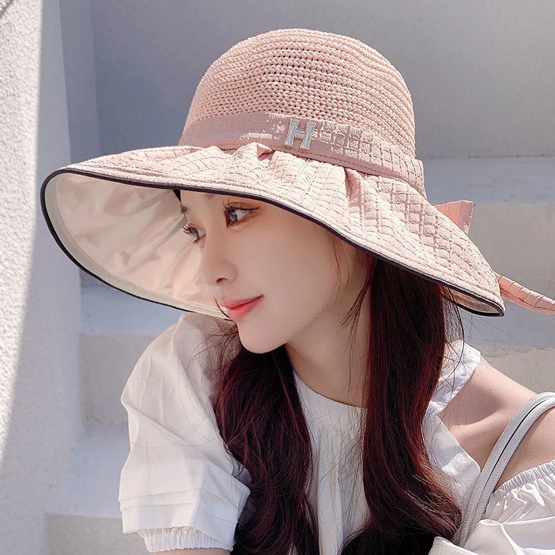 Protection Hat Mesh Breathable Big Brim Sun SpringSummer Female Letters Standard Plaid Color Plastic