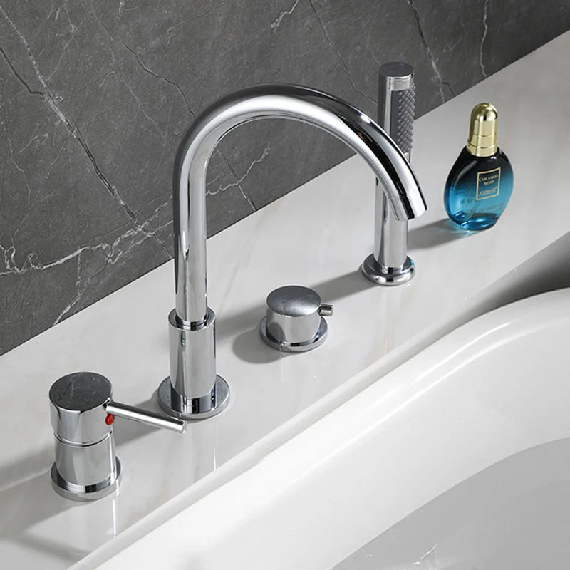 4Piece Set Black Bathroom Dual Handle Bath Faucet Deck Mounted Handheld Tub Mixer Cold Hot Water Tap With Hand Shower 4