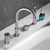 4Piece Set Black Bathroom Dual Handle Bath Faucet Deck Mounted Handheld Tub Mixer Cold Hot Water Tap With Hand Shower 4