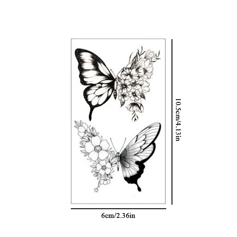 Pegatina de tatuaje falso con patrón de León, flor negra gótica, peonía de puntos, tatuajes temporales, bricolaje, tatuajes de transferencia de agua