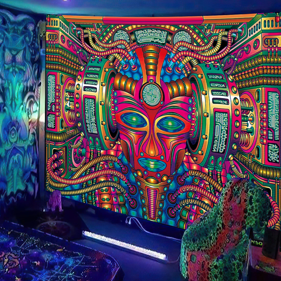 Black Light Tapestry UV Reactive Psychedelic DJ Hippie Wall Hanging Bedroom Dorm Private Room Decor tapestry decorations