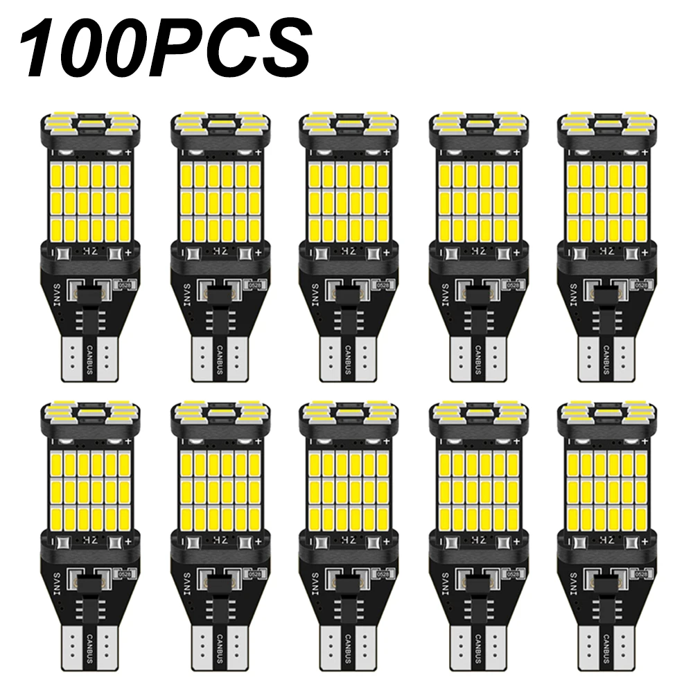 

100pcs T15 W16W 921 912 T16 T10 902 LED Bulbs High Power 45pcs 4014SMD Super Bright 1200LM Replace for Car Reversing Light White