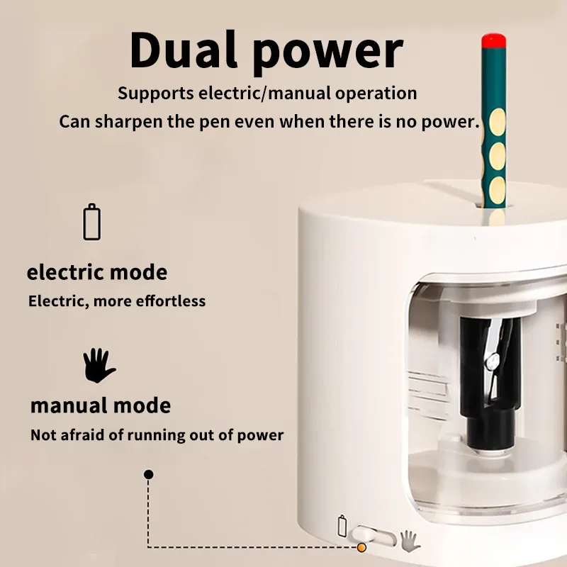 Tenwin 전동 연필깎이 단일 구멍 반자동 연필깎이 학생용 손쉬운 전동/수동 연필깎이 문구류