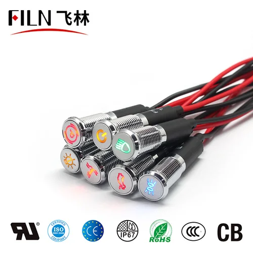 FILN LED 블랙 하우징, 레드, 옐로우, 화이트, 블루, 그린, 12V 표시등, 20cm 케이블 포함, 8mm 4