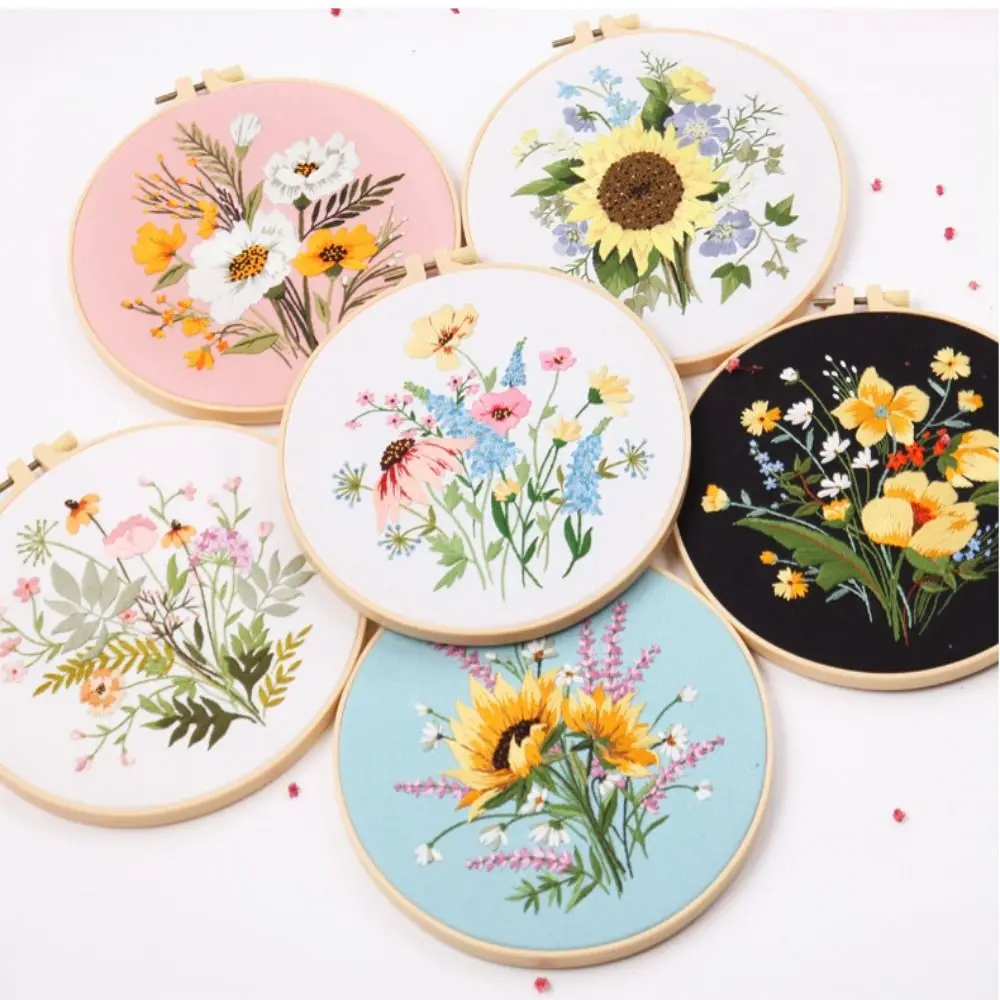 Flower DIY Embroidery Kits 3D Flower Landscape Embroidery Stitching Kits Hoop Art Needlework embroidery kits