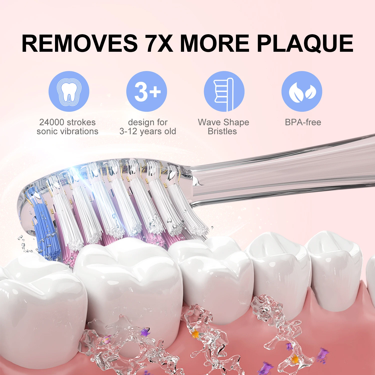 SEAGO Kids Electric Toothbrush Battery with Colorful LED Waterproof Sonic Brush Soft Bristles Teeth Cleaning Oral Care