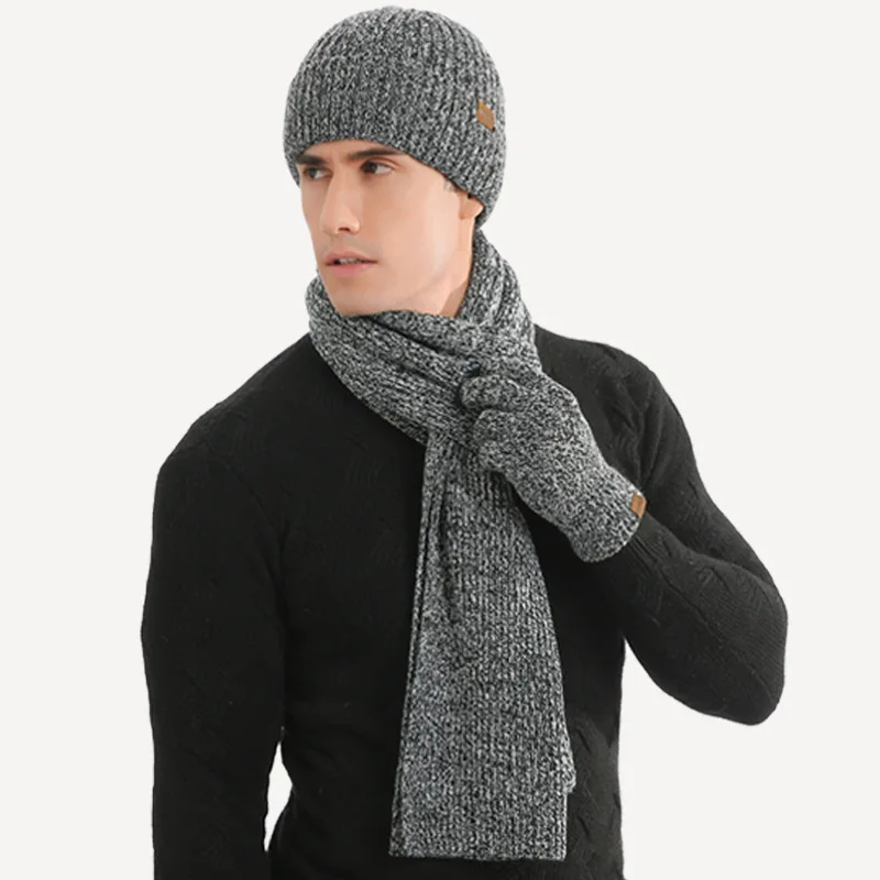 Winter hat Winter accessories Knitted hat scarf set Men's autumn winter keep warm set beanie gloves scarf male woolen yarn knitted muffler spring fall hat solid color neckerchief