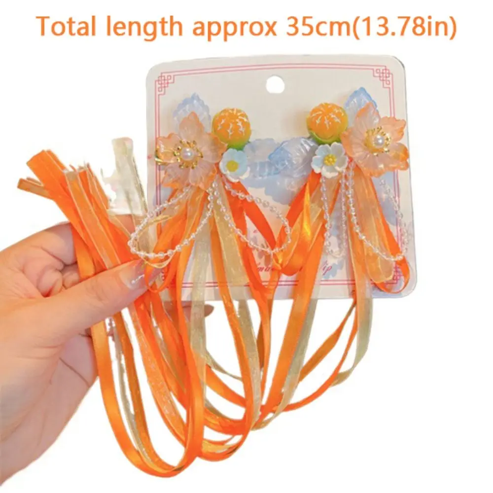 Flowers Girls Ribbon Hair Clips Sweet Pink Orange Yellow Children Hairpins Antique style Hairpins Barrette