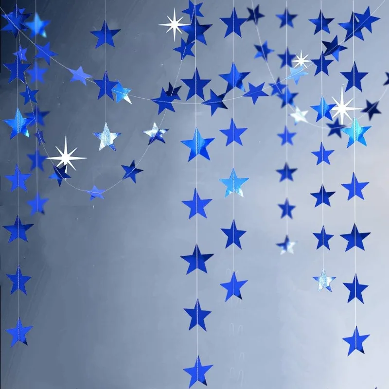 Reflective Blue Star Garlands Streamer Party Decoration for Frozen Birthday/Wedding/Engagement/Baby Shower/Home Decorations party decorations