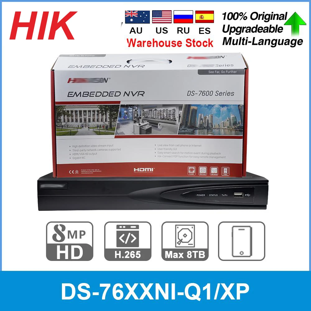 Hikvision Nvr Ds-7604Ni-Q1/4P Ds-7608Ni-Q1/8P 4/8Ch Poe Nvr 4Mp H.265 + 1 Sata Per Videoregistratore Di Rete Di Sicurezza Poe Ipc