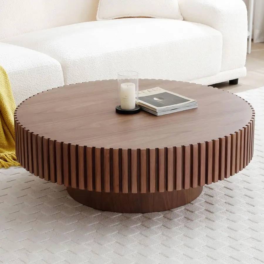 Walnut Round Fluted Coffee Table 5