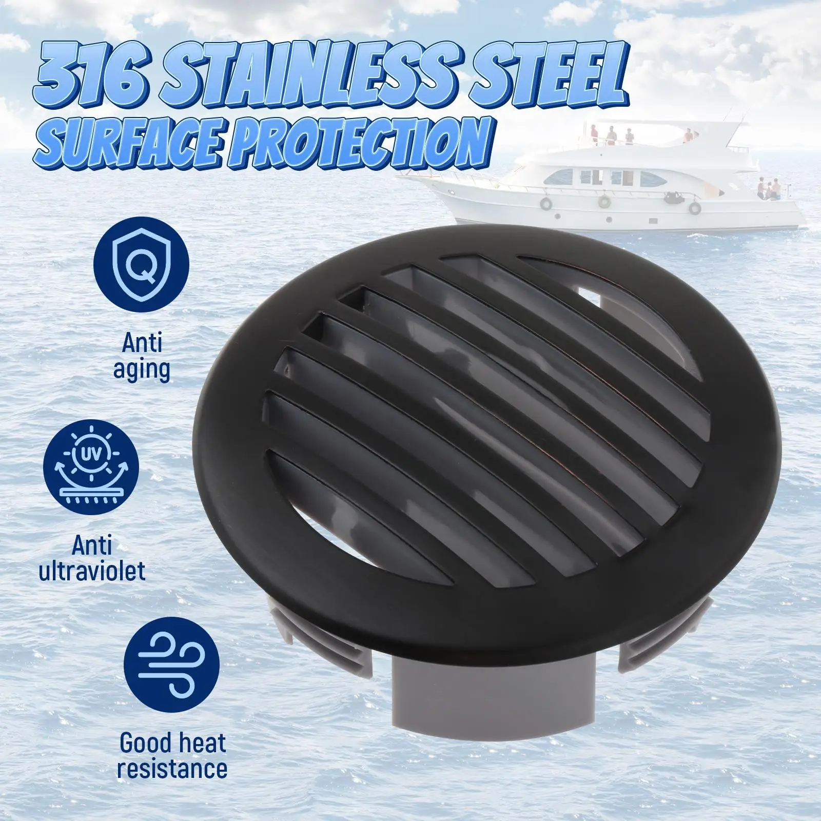 

8x Round Air Vent Cover Spare Parts Direct Replaces Black for Yachts RV