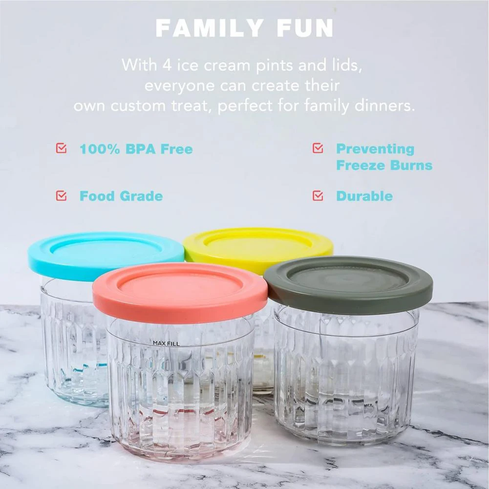 Ice Cream Pints Cup, Ice Cream Storage Can, Yogurt Storage Jar, Pint  Containers With Silicone Lids Replacement For Ninja For Cream Pints And  Lids Ice Cream Storage Containers, Suitable For Ice Cream