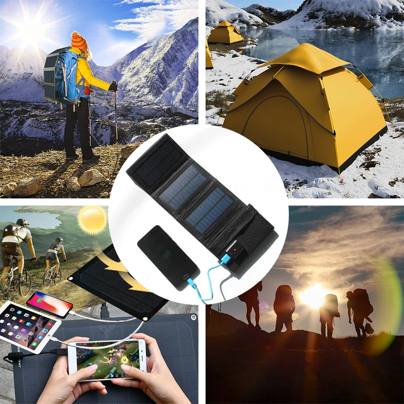YAGOU Foldable High Power Solar Panel 15W Plus Size 5Fold Solar Charger for Mobile Phone Power Bank Outdoor Camping Sunlight 10W