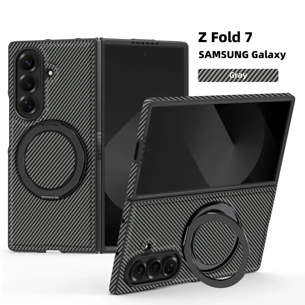 Minimalist Kevlar Carbon Fiber Magnetic Holder Case for Samsung Galaxy Z Fold 7 6 5 4 3 For Mag-safe 360 Rotating Bracket Cover | Gaffar India
