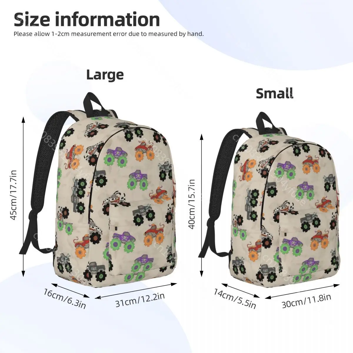 Monster Trucks Backpack Zombie Trekking Backpacks Boy Designer Breathable School Bags Modern Rucksack Christmas Gift