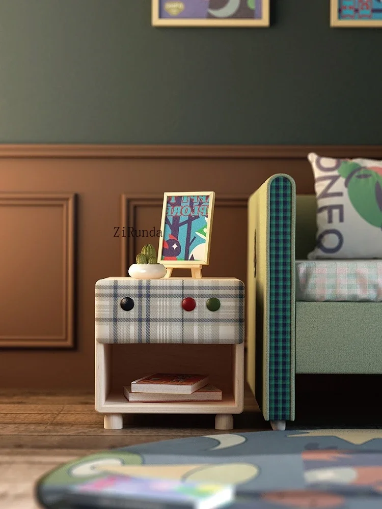 1Children's room solid wood bedside table Bedroom bedside table Drawer cabinet