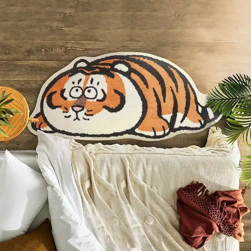 Floor Mat VIKAMA Faux Cashmere Fat Tiger Cartoon Shaped Floor Mat Children's Bedside Rug & Absorbent Bathroom