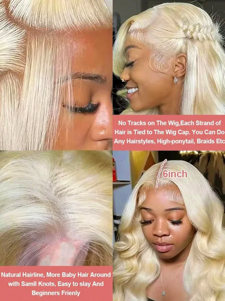 13x6 613 Body Wave Lace Front Wig 13x4 Lace Frontal Wig 250% Density Blonde Human Hair Pre-Plucked with Baby Hair 28 Inch