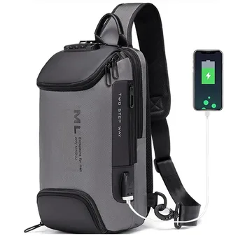 남성용 도난 방지 잠금 장치 다기능 숄더백, USB 충전 슬링 크로스 바디 여행 메신저 체스트 백 팩
