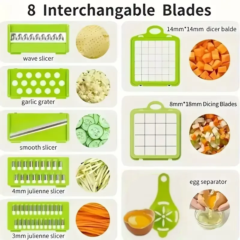 Vegetable Cutter 14/16pcs Multifunctional Vegetable Slicer Cutter Food Grade Shredder with Basket Fruit Potato Onion Mincer Chopper Carrot Grater