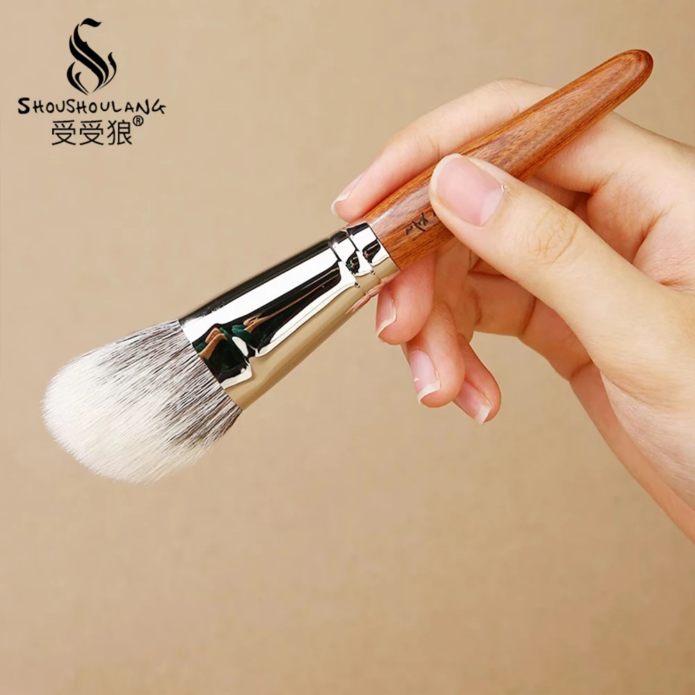 Shoushoulang Professional Handmade Make Up Brush GY102 Angled Stippling Contour Brush Saikoho Goat Hair Rosewood Makeup Brush 3