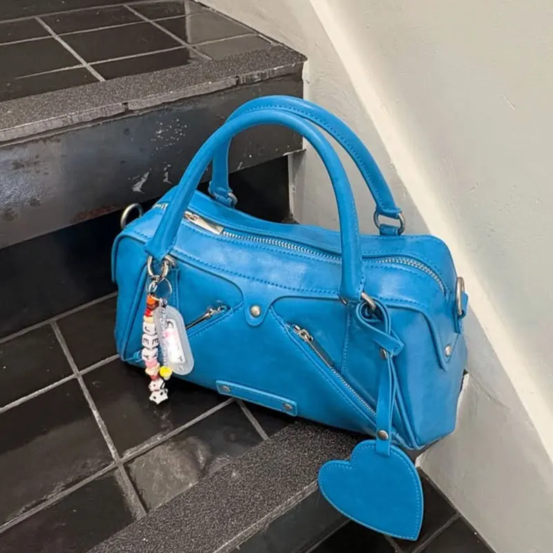 Multi-pocket Motorcycle Bag Women Niche Fashion Retro Casual Versatile High-quality pu Leather Shoulder Bag New Luxury Handbag