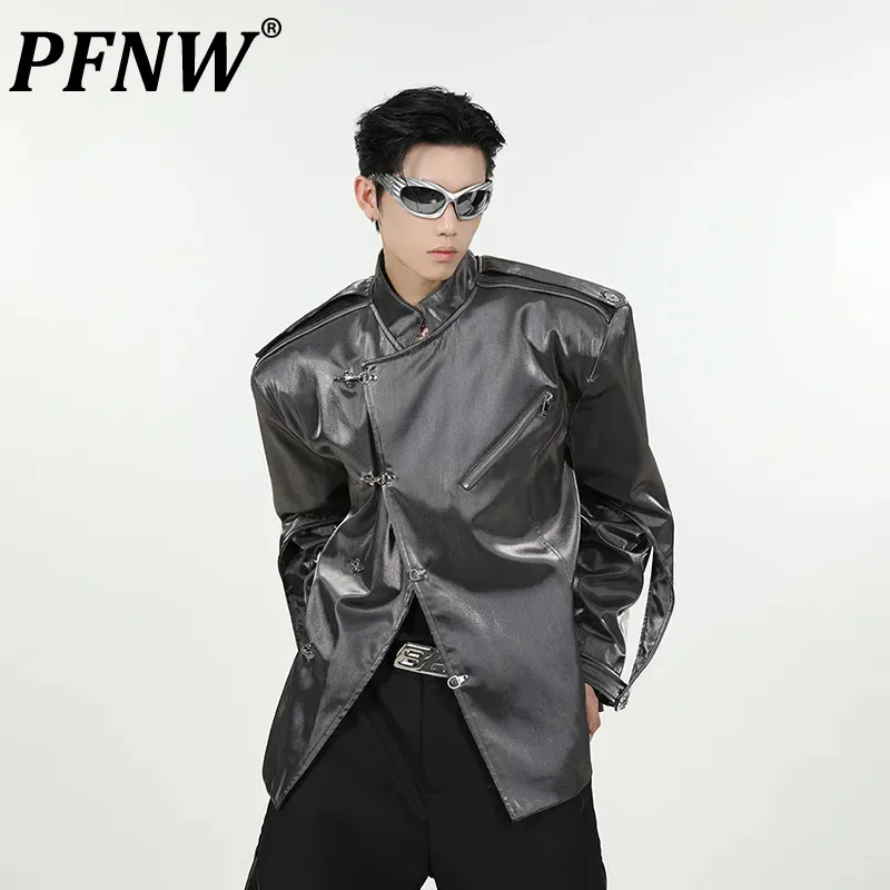 

PFNW Men's Niche Chinese New Liquid Shoulder Pad Jacket Stand Collar Buckle Design High Sense Suit Tide Punk Chic Jacket 12Z4862