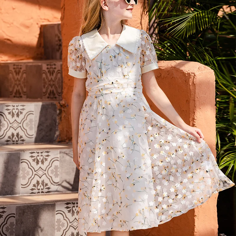 

Children Summer Short-Sleeved Dress 2022 New Girls Lace Princess Dress Cute Printing Kids Clothing, #6872