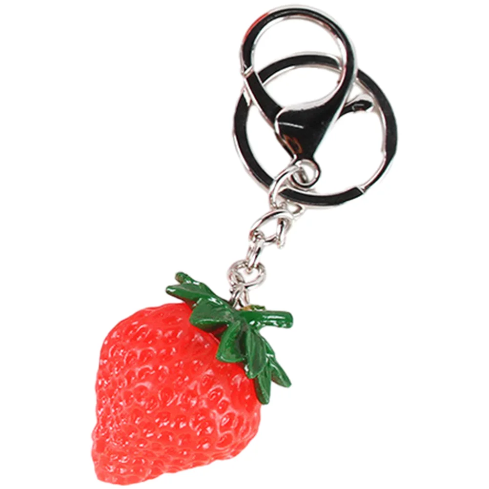 Imitation Strawberry Pendant Keychain Car Chains Decor Fruit Stainless Steel Food Bag Hanging Accessories