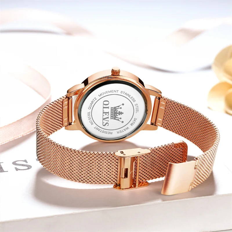 OLEVS Rose Gold Red Heart Dial Women Watches Luxury Watch For Women Fashion Casual Women's Bracelet Watches Waterproof Ladies
