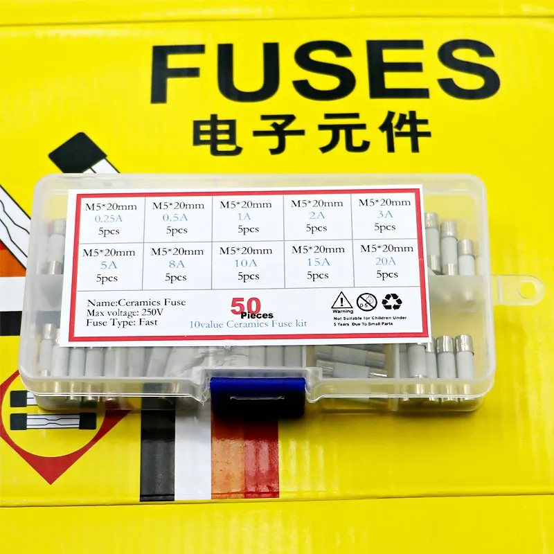 50pcs 10 Value 5mm x 20mm Fast Ceramic Fuses Tube Assortment Mixed pack kit 250V 0.25A 0.5A 1A 2A 3A 5A 8A 10A 15A 20 AMP 10pcs 10 38 r015 rt18 fast blow tube fuses mm 500v 1a 2a 3a 4a 5a 6a 8a 10a 16a 20a 25a 32a fuse ceramic fuse