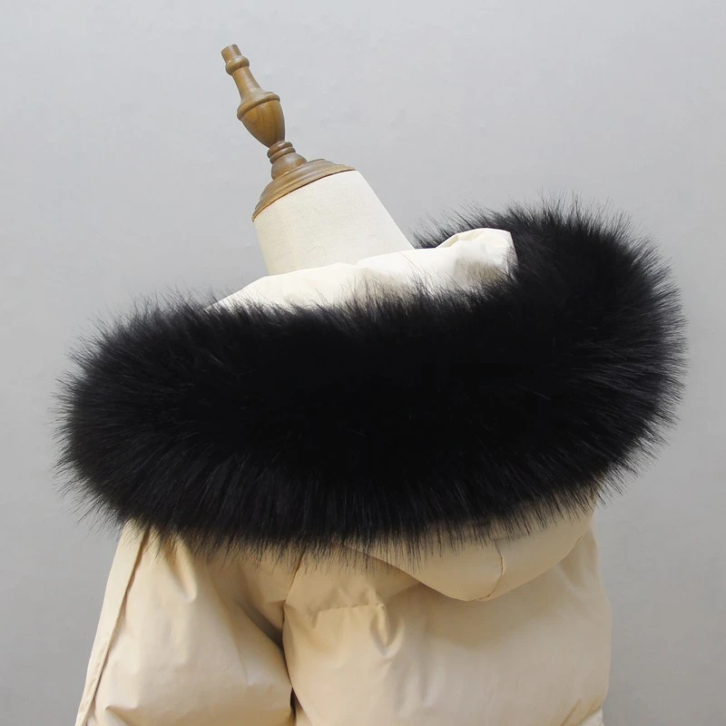 Winter Women's Big Fur Hooded Coat Collar Fake Fur Scarf Ladies Jacket Coat Faux Raccoon Fur Collar 6
