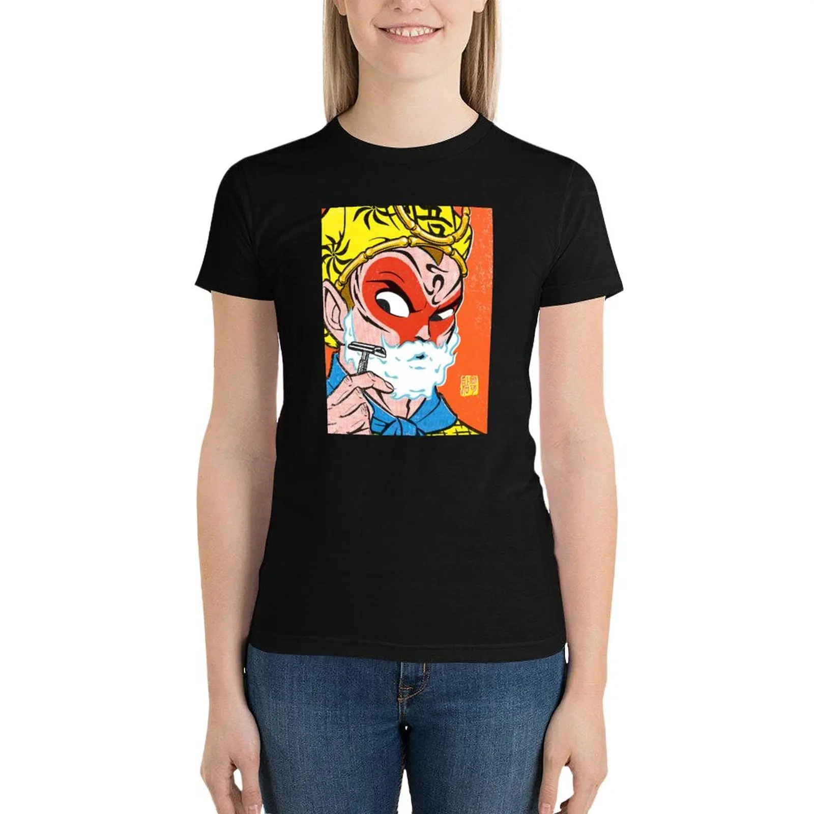 

Monkey King Shaving T-Shirt hippie clothes vintage clothes korean fashion Female clothing tight shirts for Women