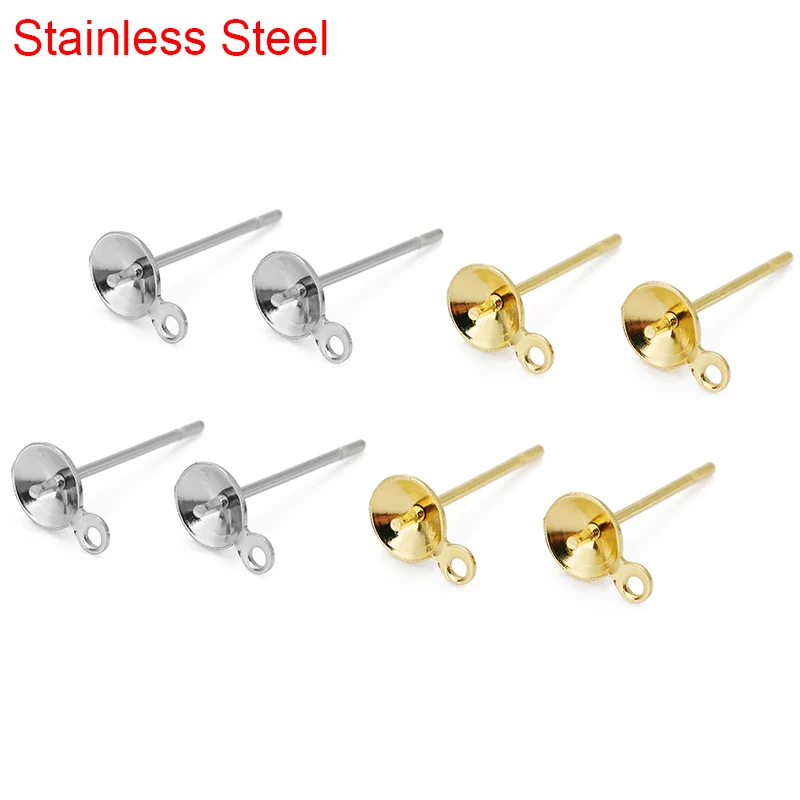 

50pcs 4mm 5mm 6mm Stainless Steel Stud Earring Settings Hypoallergenic Cabochon Base For Diy Jewelry Making Supplies Findings