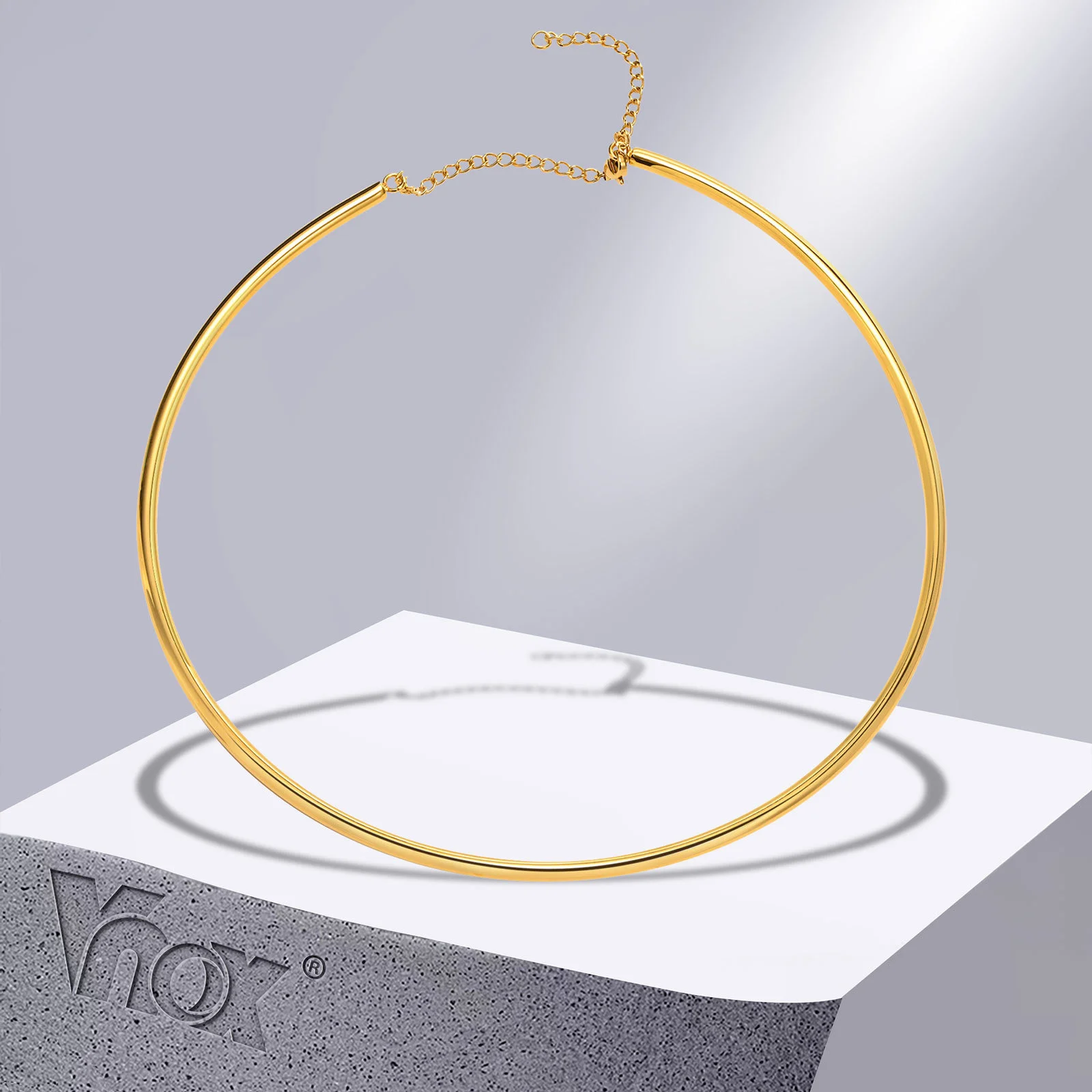 Vnox Minimalist Women Torques Gift Jewelry, Gold Color Stainless Steel 4MM Wide Chain Choker Necklace