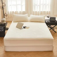 Cotton Fitted Sheet with Elastic Band Solid Color Anti-slip Soybean Fiber Mattress Cover For Single Double King Queen Bed 2