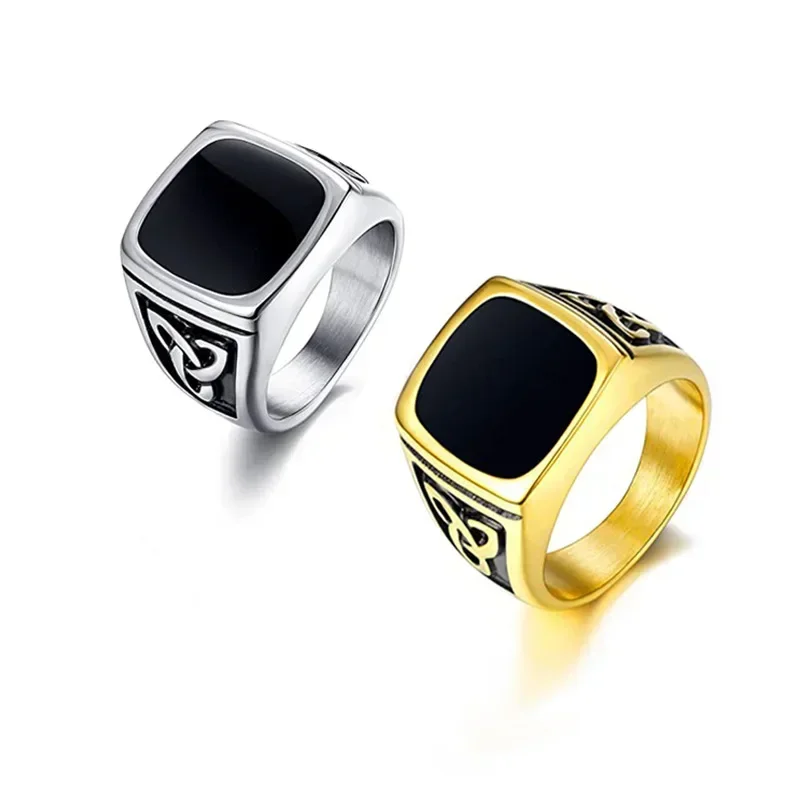 

Hot selling personalized retro oil drop triangle men's retro adhesive large ring