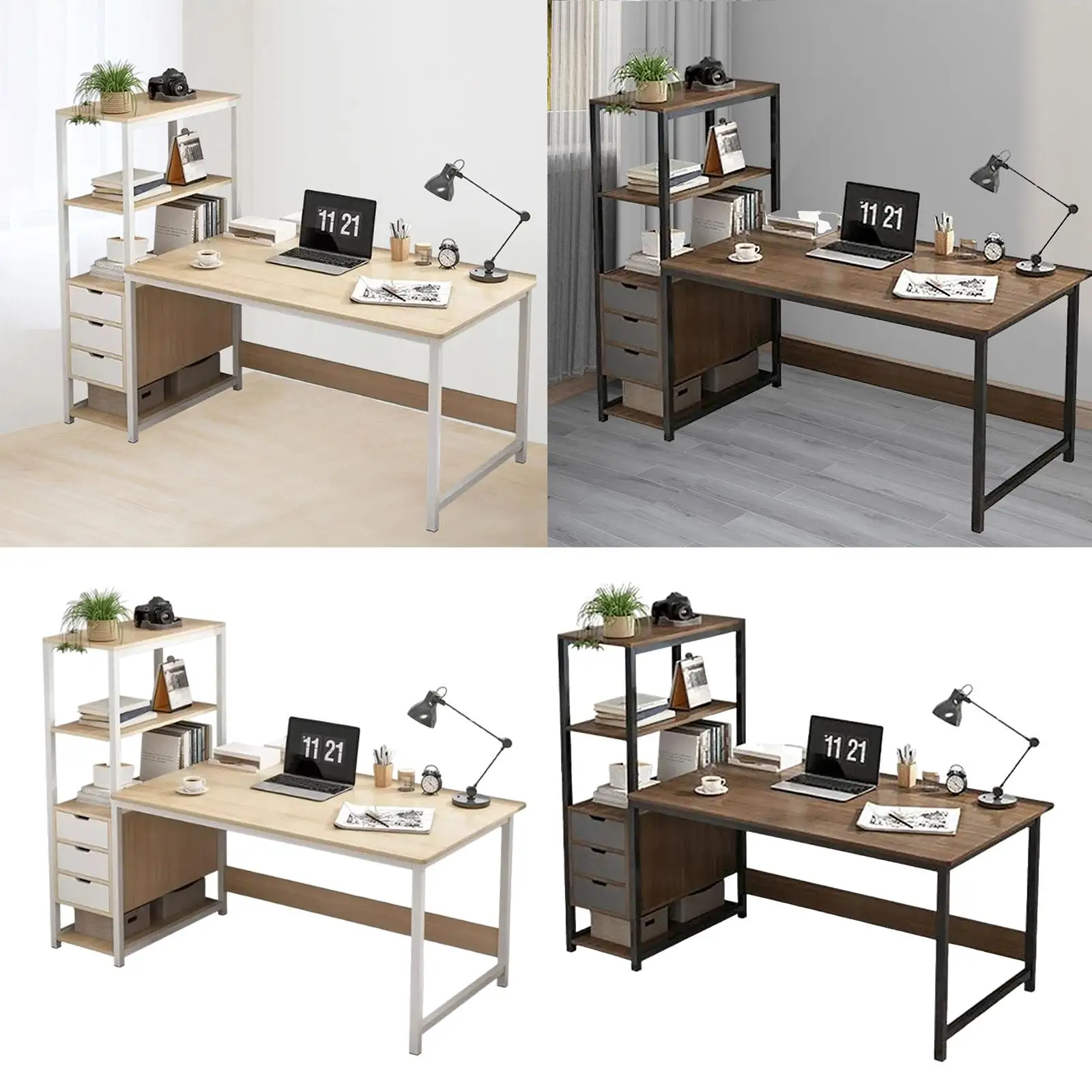 Office Desk Computer Desk with Three Drawer with Open Storage Shelf Corner Desk