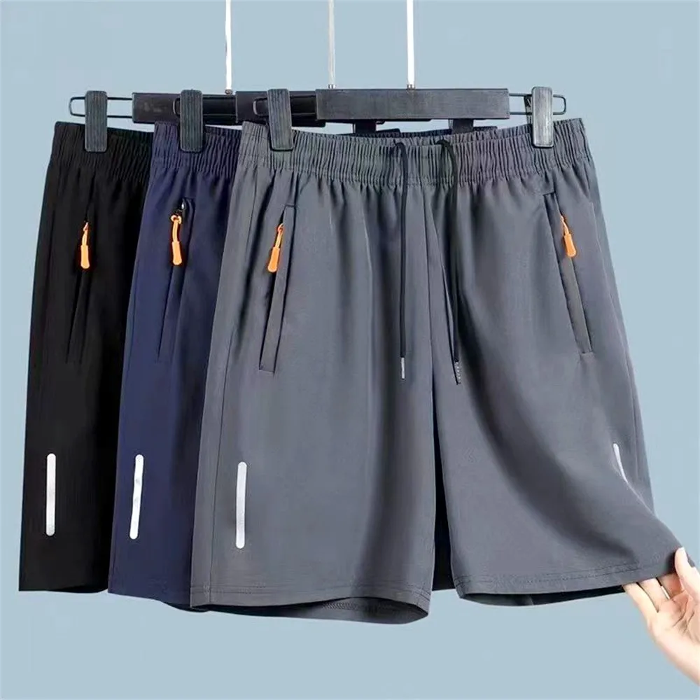 

Мужские летние ультратонкие пляжные повседневные шорты из ледяного шелка спортивные быстросохнущие мужские свободные спортивные короткие штаны на молнии для спортзала спортивные брюки