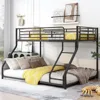 Metal Floor Bunk Bed, Twin XL Over Queen, Guardrail and Ladder, Space-Saving Design, Metal Bed for Kids&Teens 1