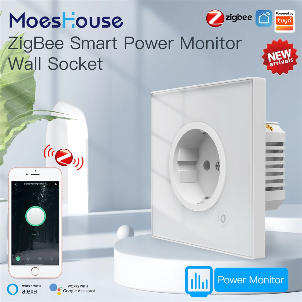 Moes ZigBee Smart Socket Glass Panel Outlet Power Monitor Wireless Control EU