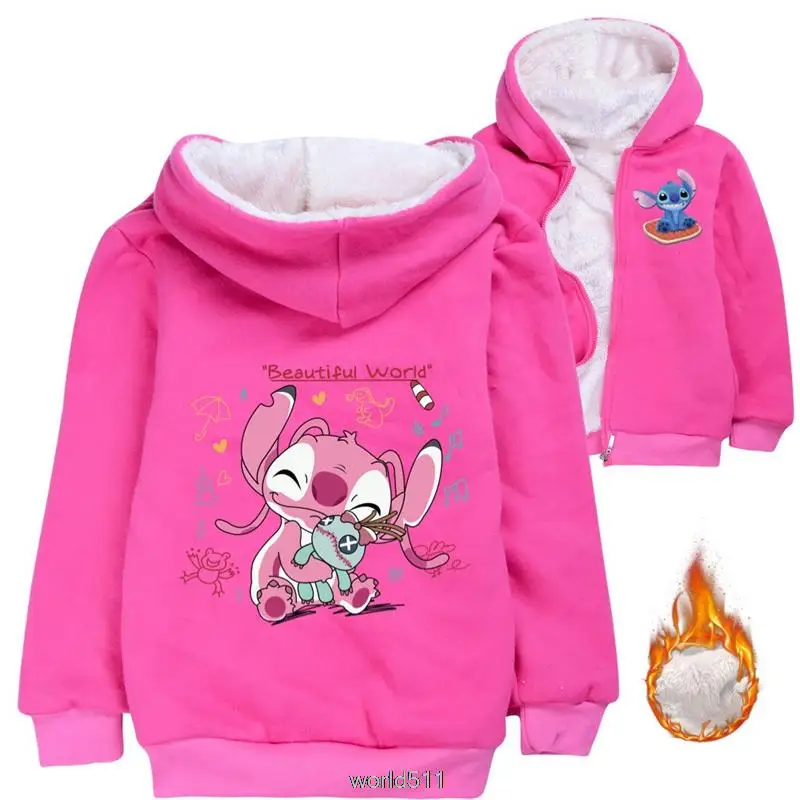 Children Sweater Hooded Sweatshirt Children Hoodie Toddler Sweatshirt Cotton Hoodie Children Sweatshirt Children Top Pullover Hoodie Stitch Baby Girls Cartoon Printed Plus Velvet Warm Girls Cotton Jacket
