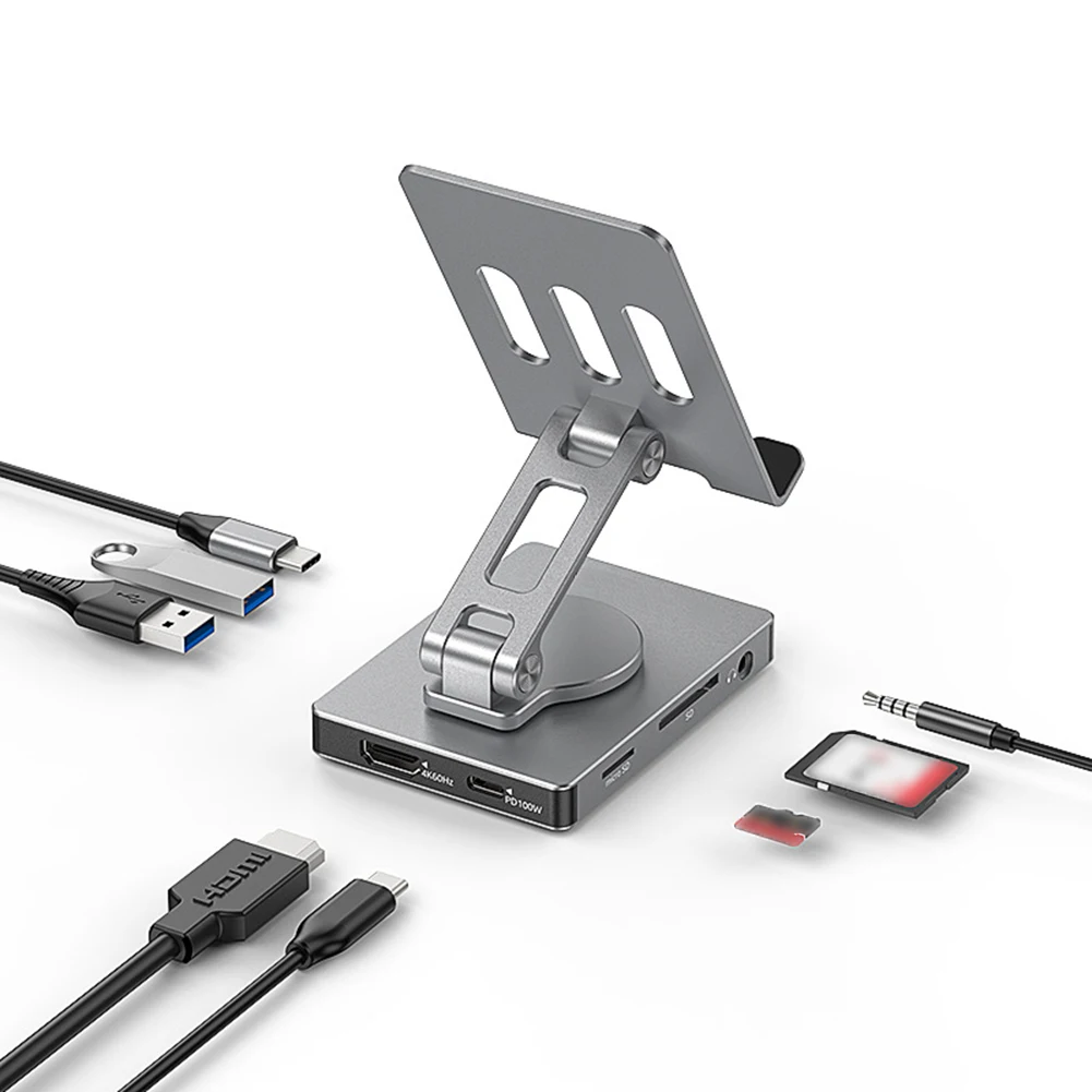 닌텐도 스위치 2 및 아이폰용 4K 60Hz 출력 USB 3.0 데이터 전송 알루미늄 회전 브래킷 도킹 스테이션