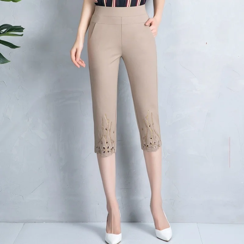 Women's Summer Thin Capris Pants 2023 New Fashion High Waist Straight Calf-length Pants Pantalon Femme  L - 5XL