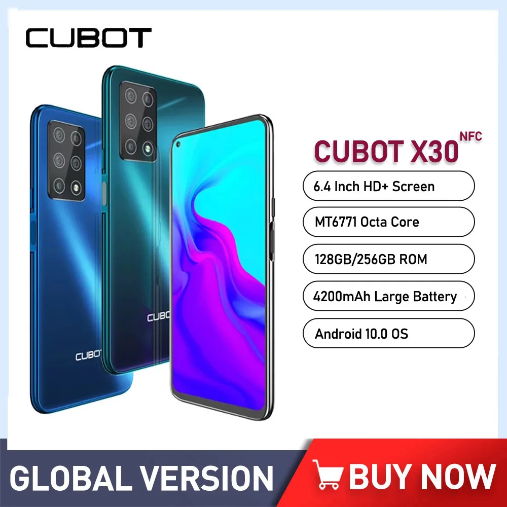 

Cubot X30 Android 10.0 Smartphones Helio P60 8GB+128GB/256GB 6.4 Inch FHD 48MP Five AI Cameras Mobile Phone 4200mAh Battery NFC