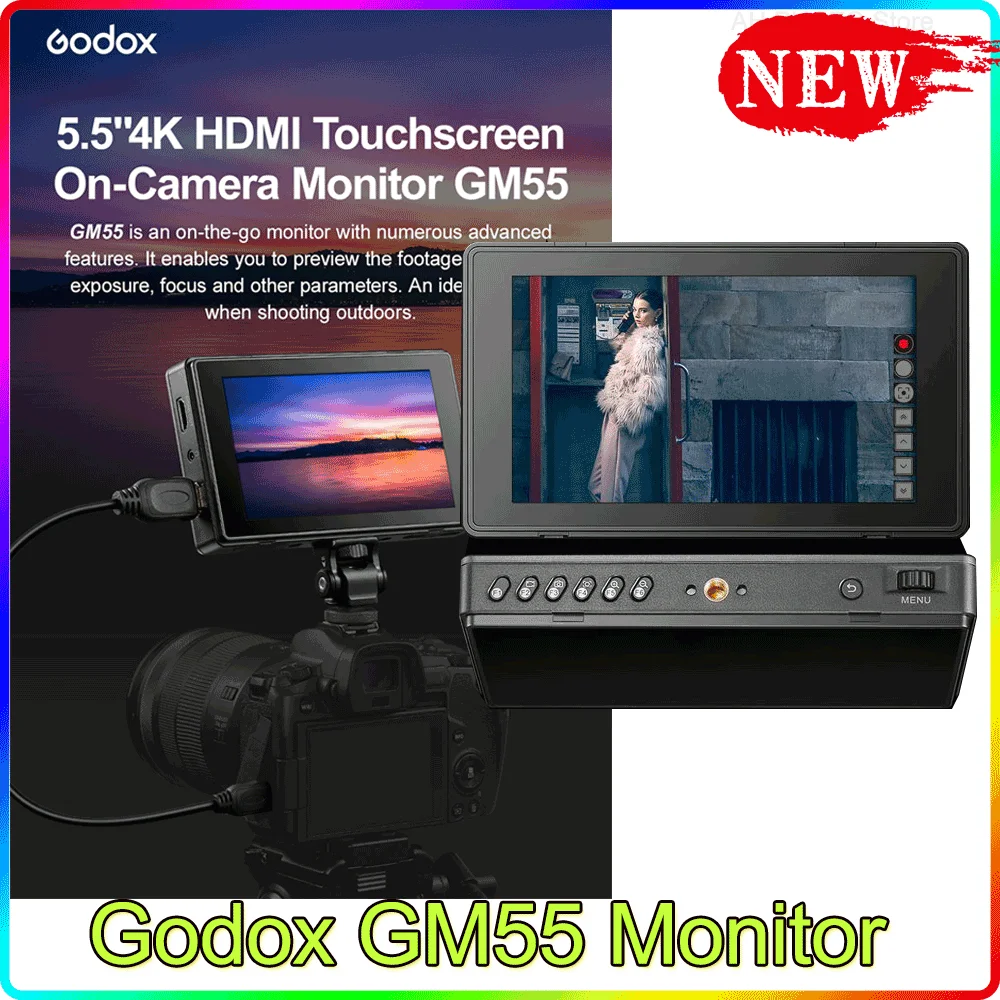 zoom lens Godox GM55 Monitor 5.5 Inch IPS Touchscreen 4K HDMI 3D LUT for DSLR Cameras monitor with built in webcam