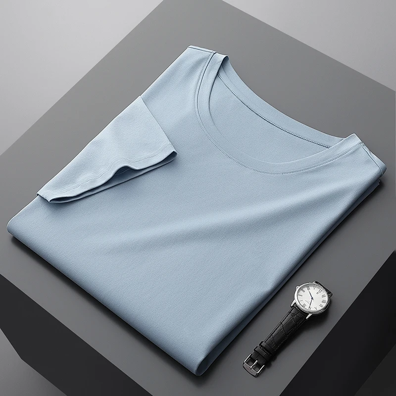 Mercerized Cotton Men T-shirts O-Neck Short Sleeve Loose Straight Tops For Minimalist